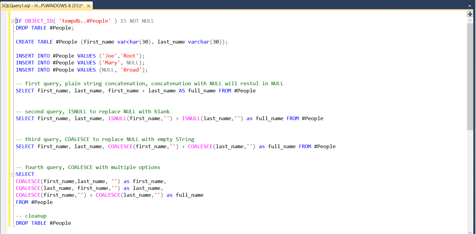 Sql coalesce example